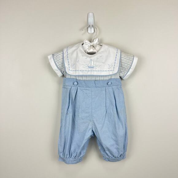 Vintage Toddle Tyke Blue and White Sailor Suit Romper 3 Months USA - Picture 1 of 9